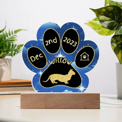 Dwelf cat custom 7" acrylic Gotcha Day paw print keepsake