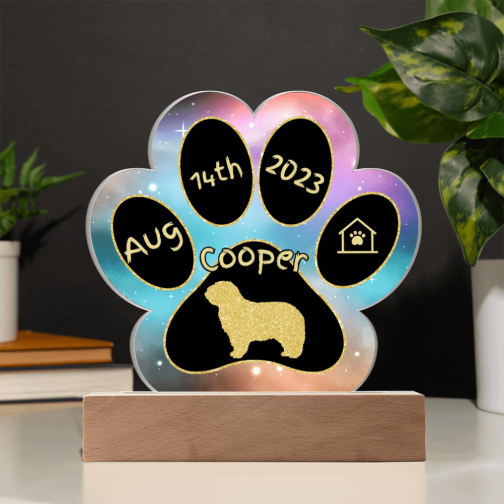 7" Acrylic Paw Print Plaque - Komondor - Gotcha Day Gift for Dreadlocked Guardian Dog, Personalized Hungarian Dog Breed Decor