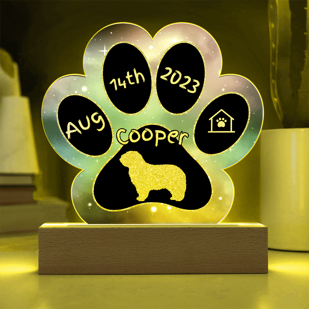 7" Acrylic Paw Print Plaque - Komondor - Gotcha Day Gift for Dreadlocked Guardian Dog, Personalized Hungarian Dog Breed Decor