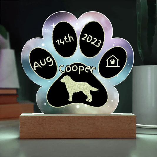 Shop our kuvasz personalized dog gotcha day acrylic paw print plaque 1 featuring the Battery Powered LED Base style option from MySisterIsASurvivor.
