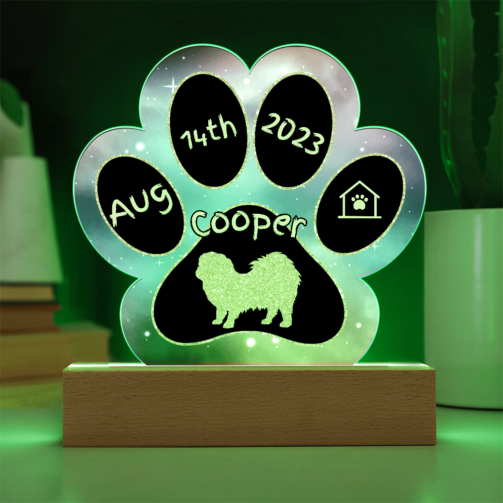 7" Acrylic Paw Print Plaque - Pekingese - Custom Lap Dog Name Sign, Gotcha Day Gift for Fluffy Regal Breed, Personalized Pet Decor