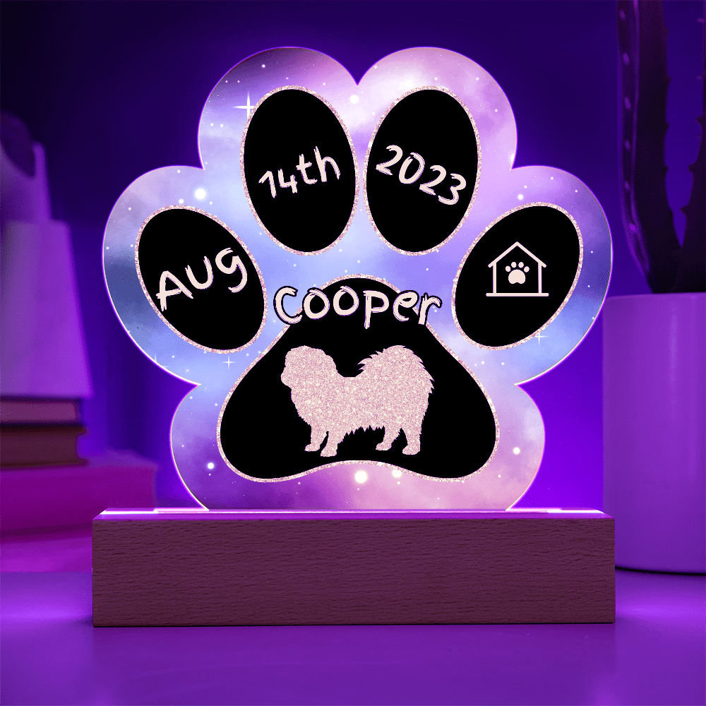 7" Acrylic Paw Print Plaque - Pekingese - Custom Lap Dog Name Sign, Gotcha Day Gift for Fluffy Regal Breed, Personalized Pet Decor