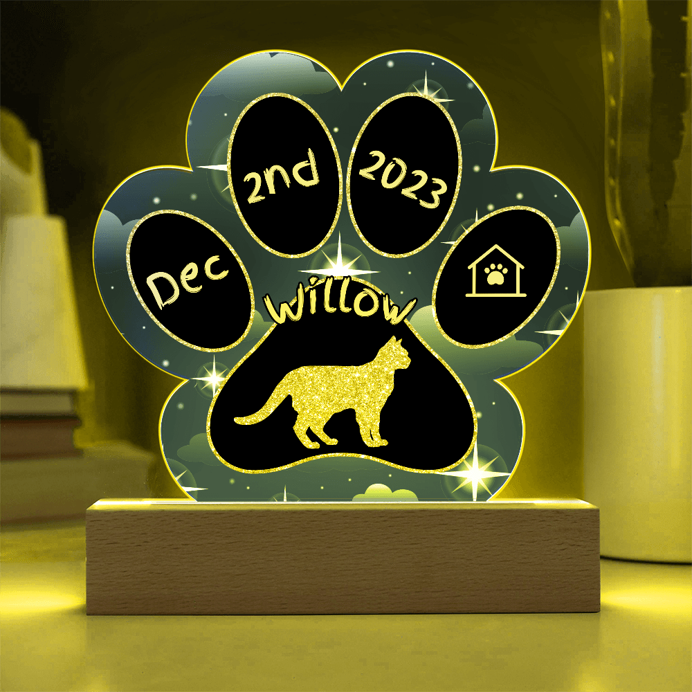 Raas Cat Gotcha Day Plaque - Personalized 7" LED Acrylic Paw Print Memory Keepsake