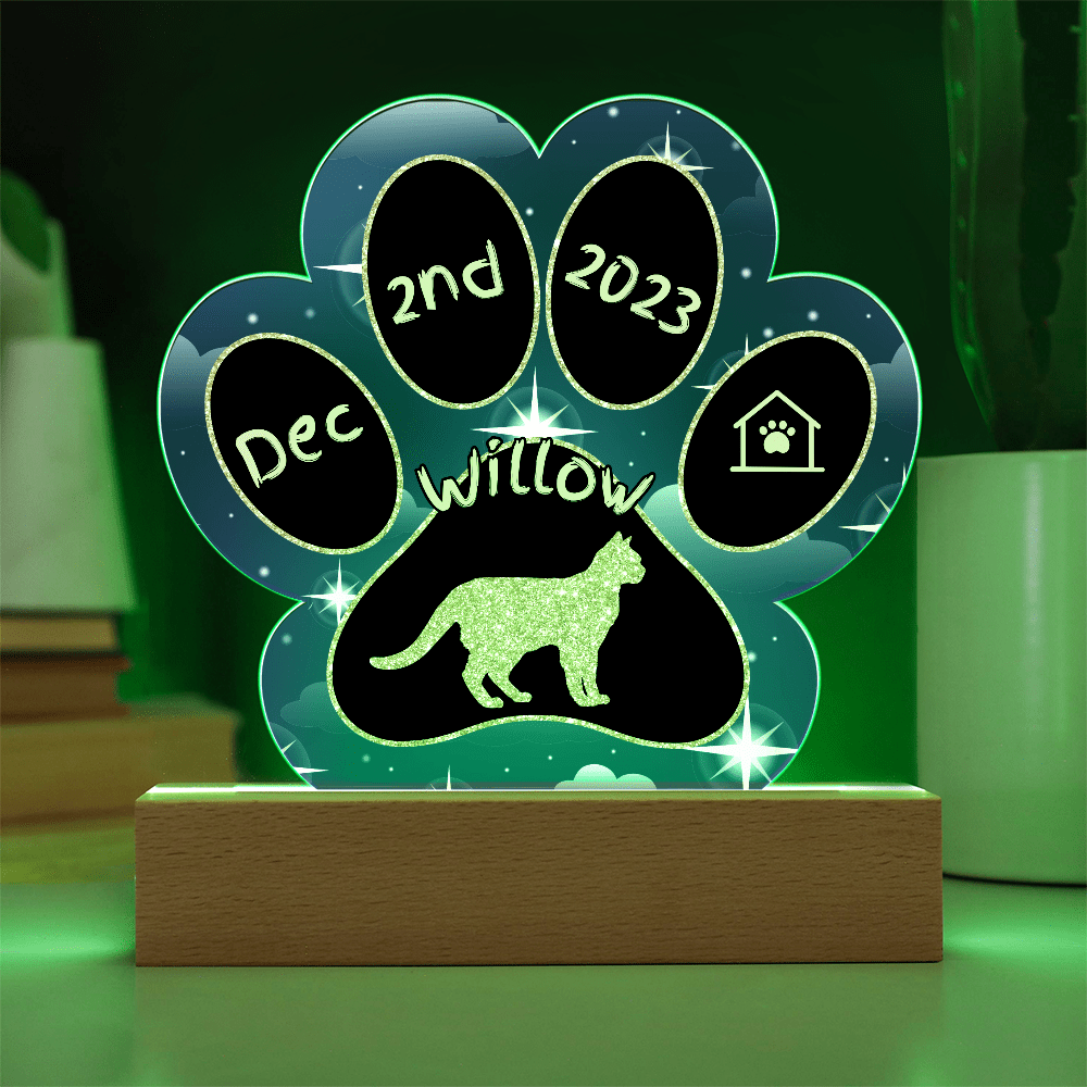 Raas Cat Gotcha Day Plaque - Personalized 7" LED Acrylic Paw Print Memory Keepsake