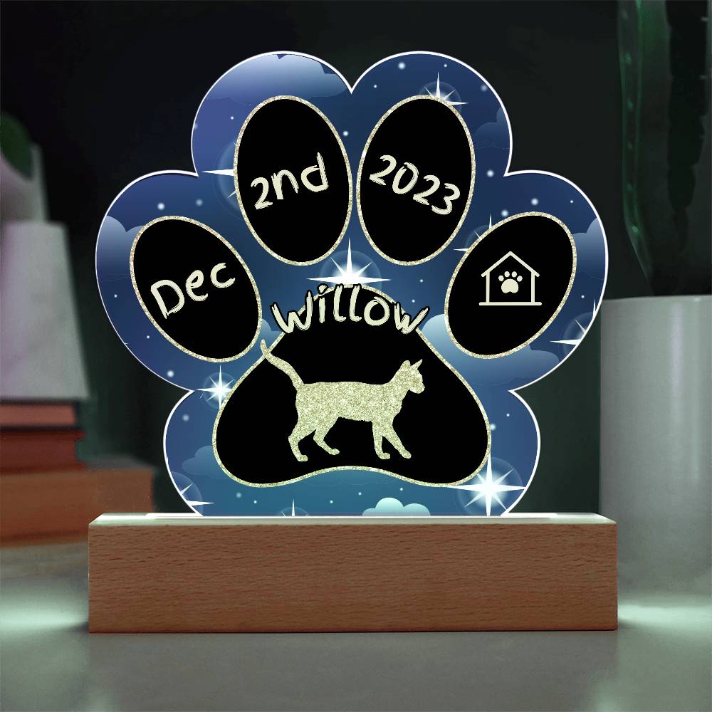Serengeti Cat Gotcha Day Plaque - Personalized 7" LED Acrylic Paw Print Pet Gift
