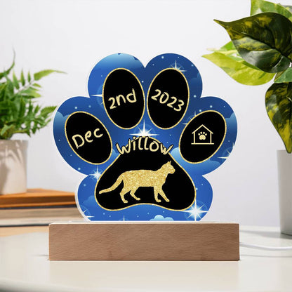 Serrade Petit Cat Gotcha Day Plaque - Custom 7" LED Acrylic Paw Print Keepsake