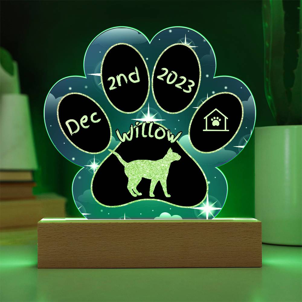 Siamese Cat Gotcha Day Plaque - Personalized 7" LED Acrylic Paw Print Adoption Gift