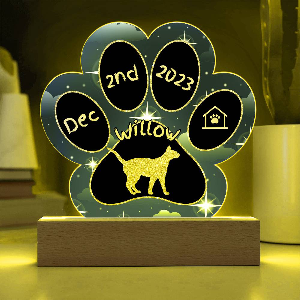 Siamese Cat Gotcha Day Plaque - Personalized 7" LED Acrylic Paw Print Adoption Gift