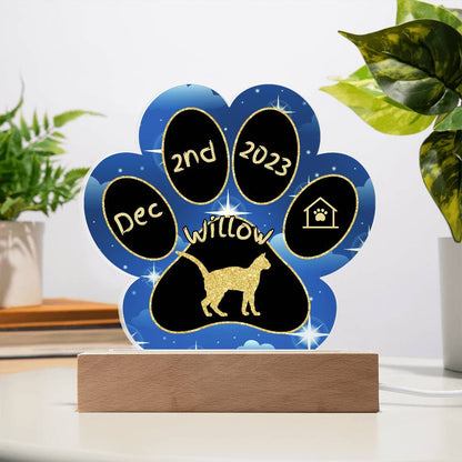 Sokoke Cat Gotcha Day Plaque - Personalized 7" LED Acrylic Paw Print Pet Gift