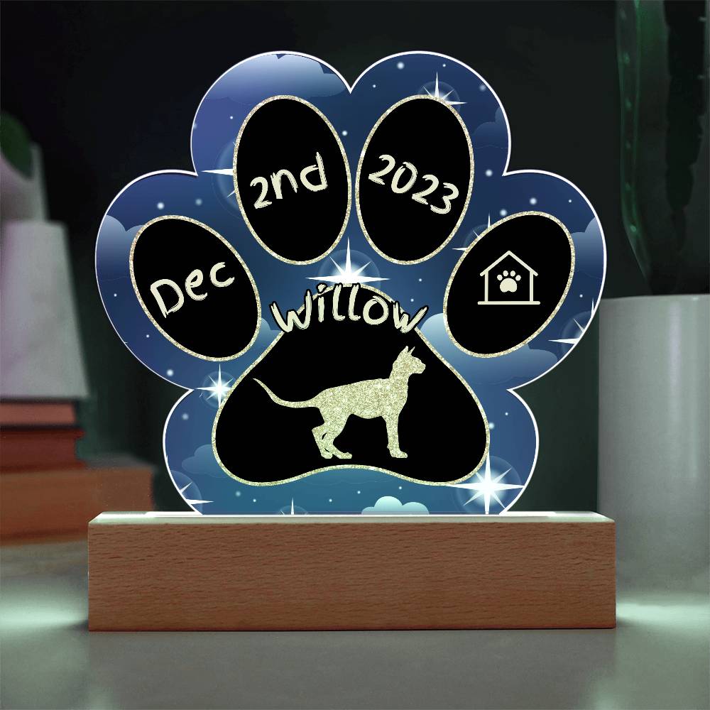 Sphynx Cat Gotcha Day Plaque - Personalized 7" LED Acrylic Paw Print Adoption Gift