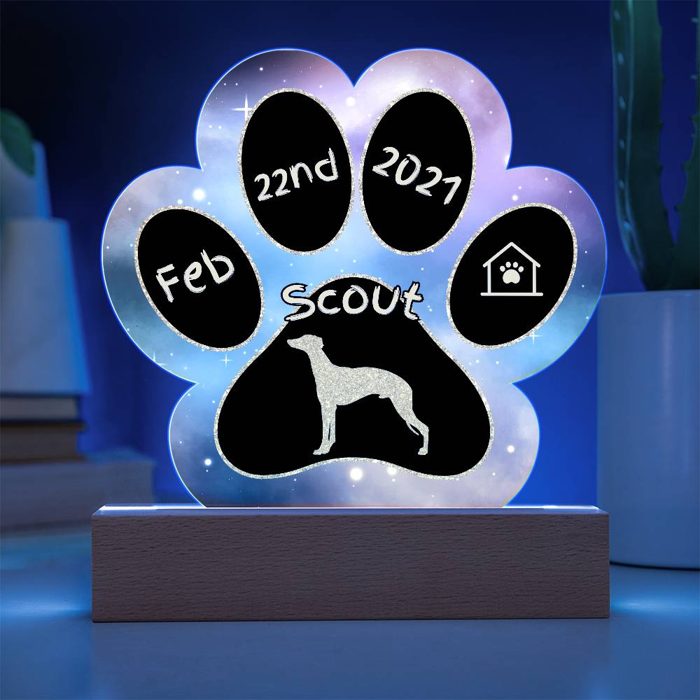 Whippet personalized Gotcha Day acrylic dog plaque - 7" paw print gift