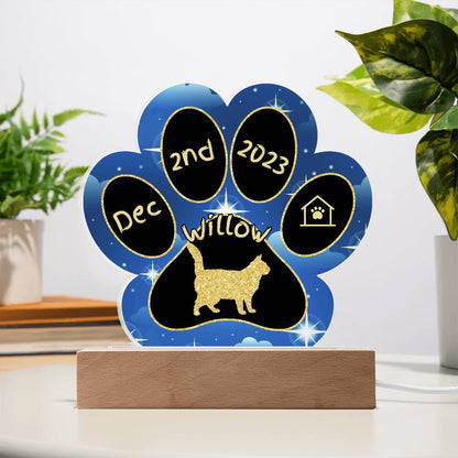 York Chocolate Cat Gotcha Day Plaque - Personalized 7" LED Acrylic Paw Print Adoption Gift