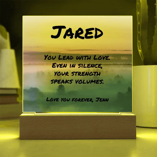 Shop our 7 acrylic square plaque you lead with love featuring the Battery Powered LED Base style option from MySisterIsASurvivor.