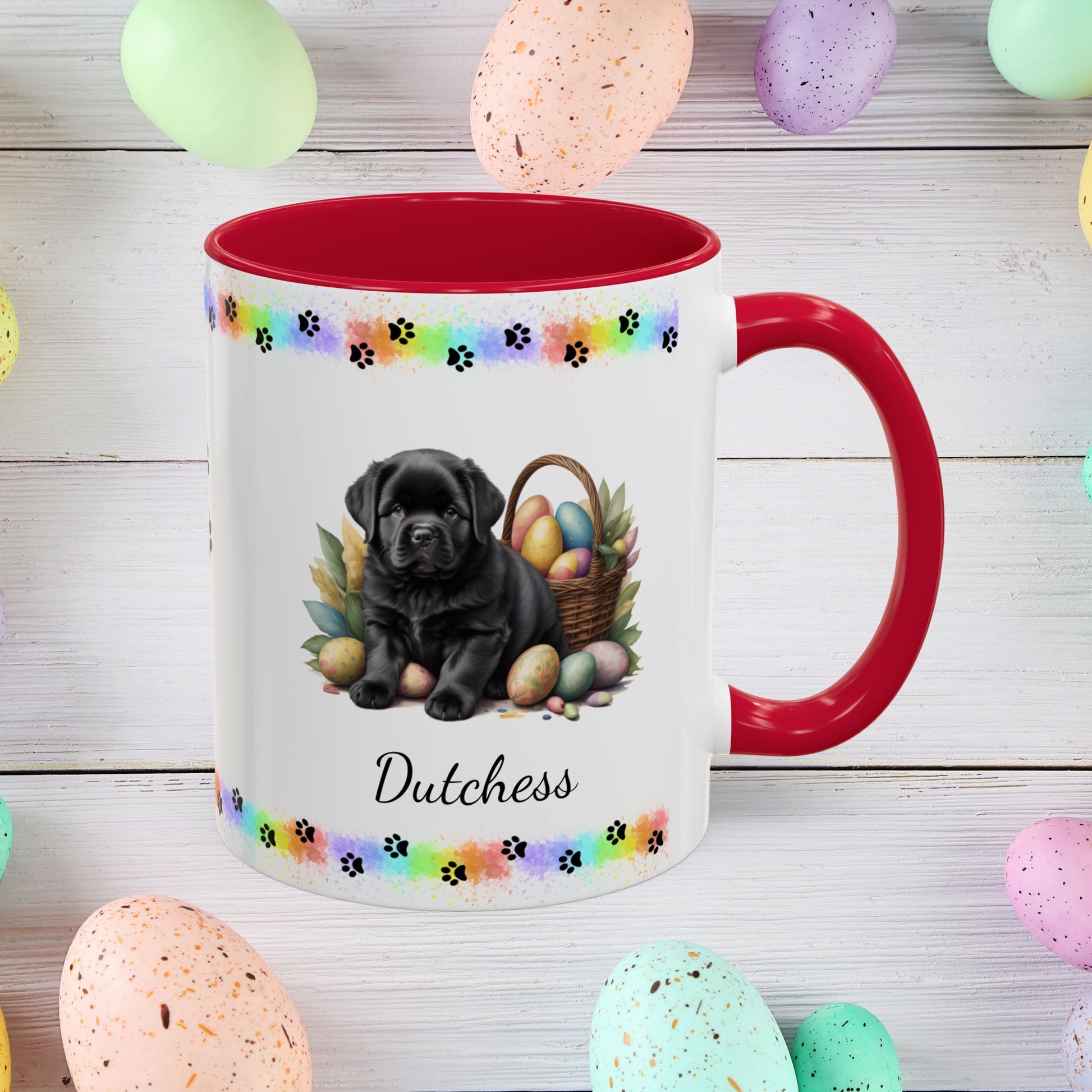 Newfoundland (Black): Personalized Easter Puppy Coffee Mug - Adorable Dog Design, Mental Health Gift, 11oz & 15oz, 12 Color Choices, Easter Gifts & Décor