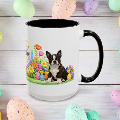 Shop our boston terrier brindle puppy easter mug featuring the 15oz style option from MySisterIsASurvivor.