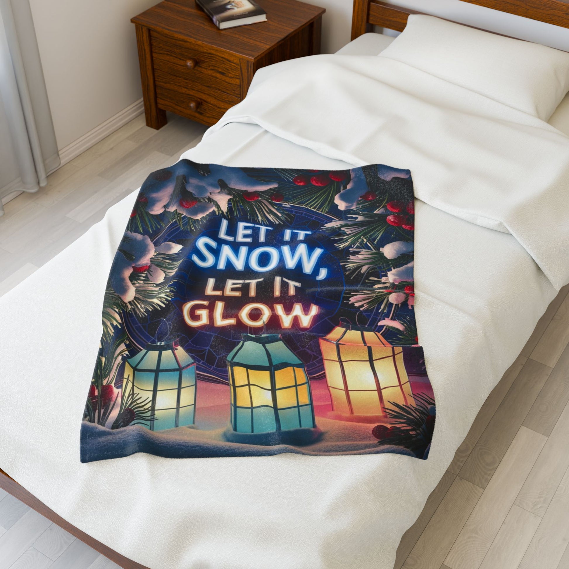 Christmas blanket “Let It Snow, Let It Glow” festive holiday throw with cozy winter design