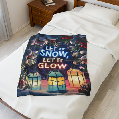 Christmas blanket “Let It Snow, Let It Glow” festive holiday throw with cozy winter design