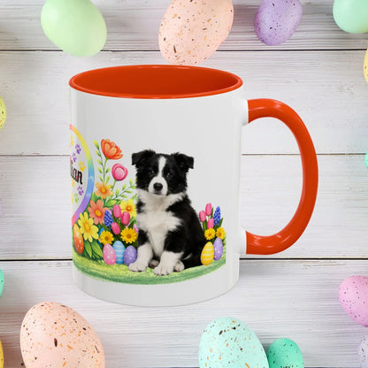Shop our border collie black white puppy easter mug featuring the 11oz style option from MySisterIsASurvivor.
