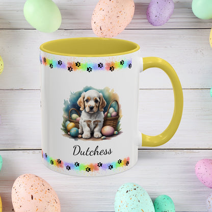 Cocker Spaniel (Orange & White): Personalized Easter Puppy Coffee Mug - Adorable Dog Design, Mental Health Gift, 11oz & 15oz, 12 Color Choices, Easter Gifts & Décor