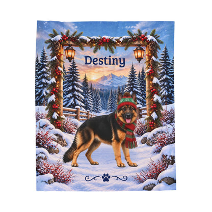 German Shepherd (Blanket Coat) - Personalized Winter Lodge Blanket, Custom Name Velveteen Throw - MySisterIsAsurvor