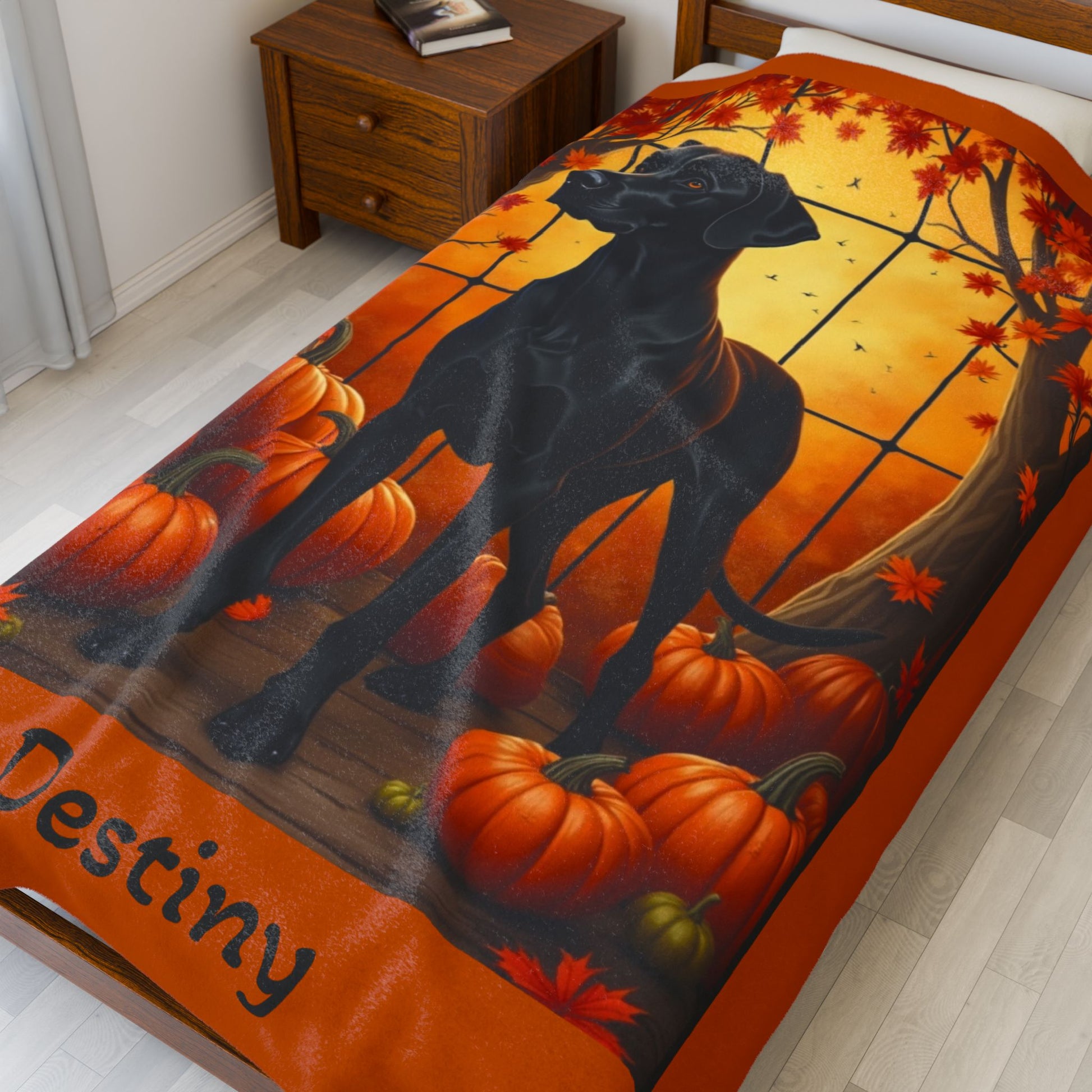 Black Great Dane velveteen plush blanket, cozy soft throw, personalized gift for dog lovers and Dane fans