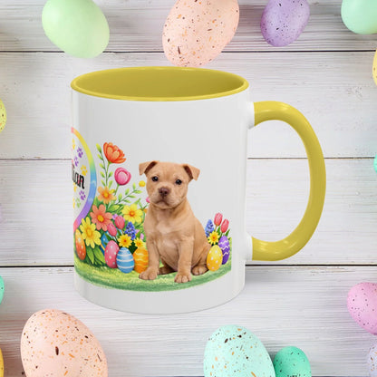 Shop our pitbull fawn puppy easter mug featuring the 15oz style option from MySisterIsASurvivor.