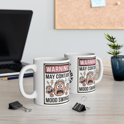 Warning: May Contain Mood Swings Funny Mental Health Mug, Stylish Ceramic Coffee Cup, Positive Affirmation Gift, Anxiety Relief, Self-Care Mug, Therapist Office Decor