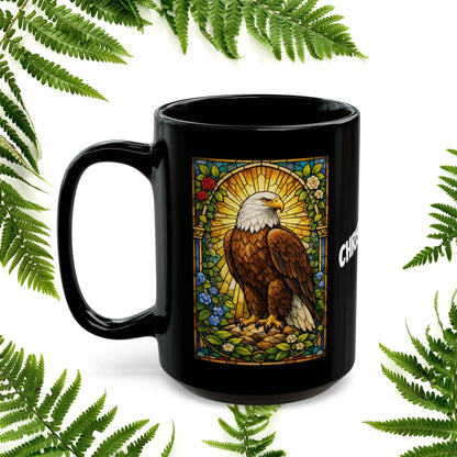 Shop our premium eagle stained glass style black mug from MySisterIsASurvivor.