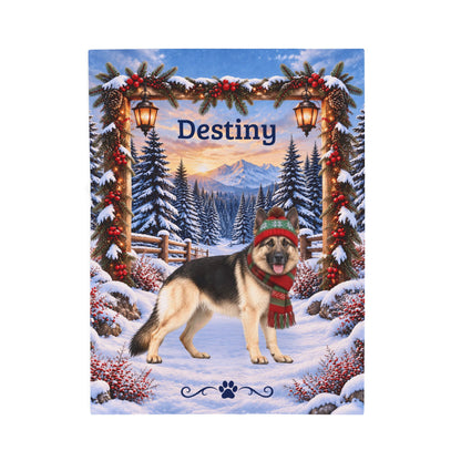 German Shepherd (Black & Cream Coat) - Personalized Winter Blanket, Custom Name Velveteen Throw - MySisterIsAsurvor