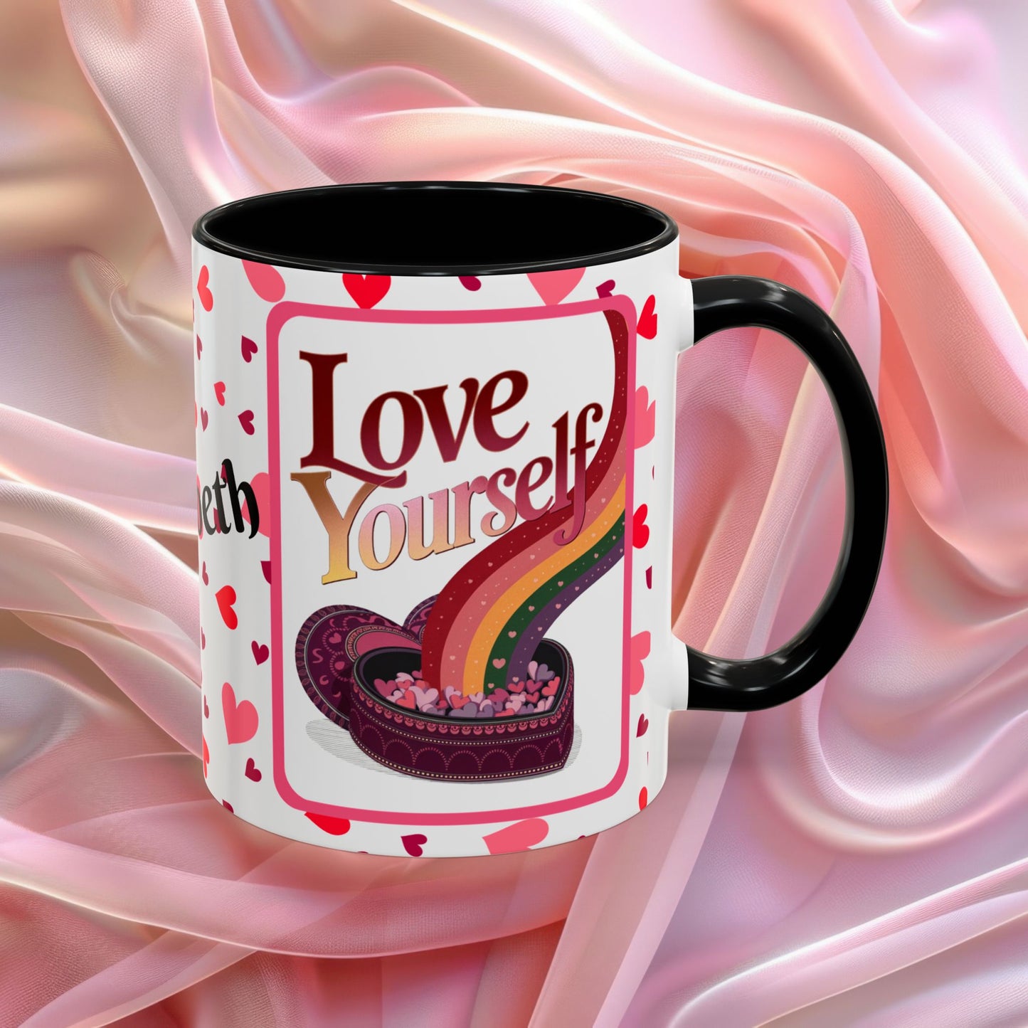 Love Yourself Valentines mug featuring self love message, Valentine themed ceramic coffee cup