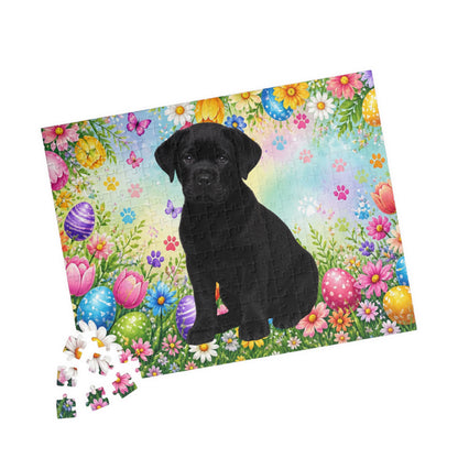Rottweiler (Black) Easter Puppy Puzzle - Bold Spring Garden with Eggs and Wildflowers