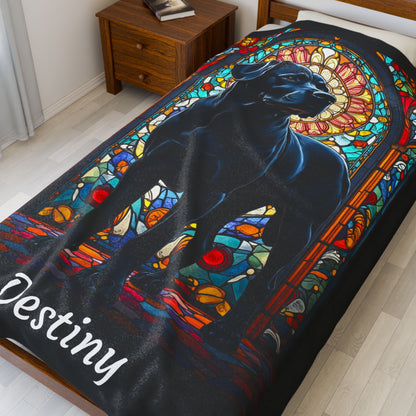 Rottweiler Rare Black Coat Blanket, Velveteen Plush Stained Glass Dog Throw, Personalized Pet Gift