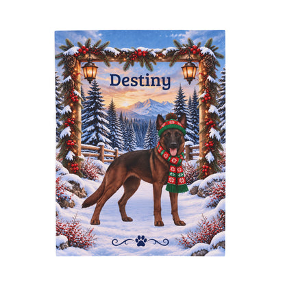 Belgian Malinois (Mahogany Sable Coat) - Custom Name Winter Lodge Blanket, Plush Mali Mom Gift