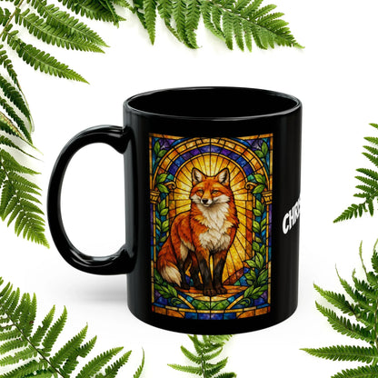 Shop our premium fox stained glass style black mug from MySisterIsASurvivor.