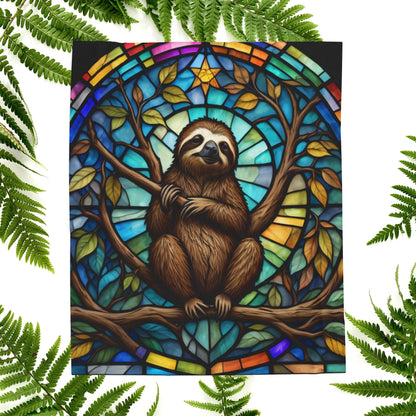 A relaxing sloth blanket with stained glass-inspired design for mindfulness and calm comfort.