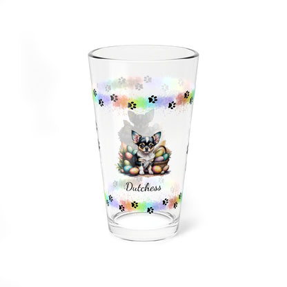 Chihuahua (Blue Tri) Personalized Easter Puppy 16oz Pint Glass - Custom Dog Design, Mental Health Gift, Easter Décor, and Festive Celebrations