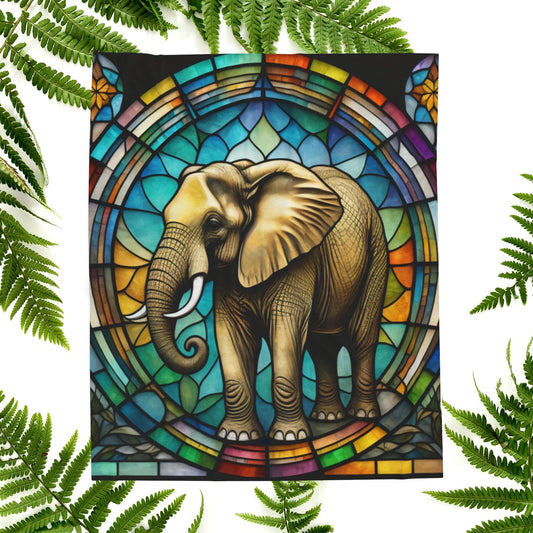 A calming elephant blanket featuring stained glass-inspired design and soothing colors.