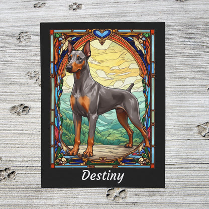 Doberman fawn Isabella and rust velveteen blanket, stained glass dog throw, personalized pet gift - MySisterIsASurvivor