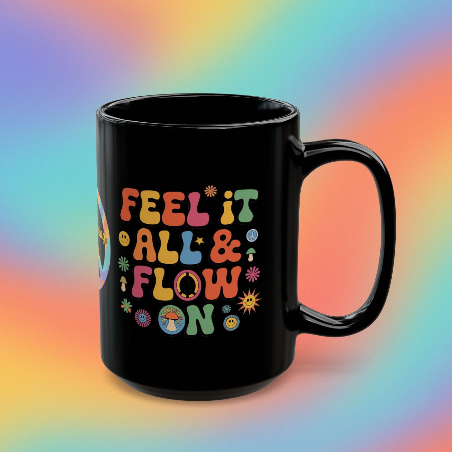 Feel It All & Flow On personalized mug, retro 70s mental wellness coffee cup gift - MySisterIsASurvivor