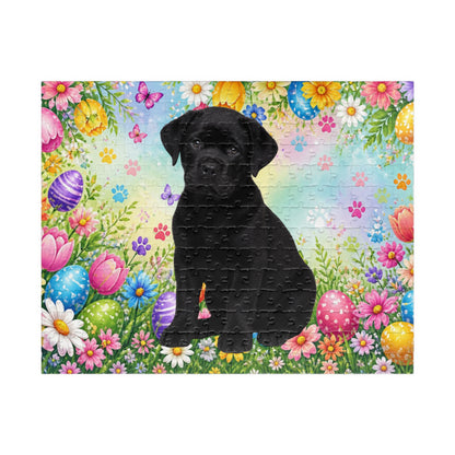 Rottweiler (Black) Easter Puppy Puzzle - Bold Spring Garden with Eggs and Wildflowers