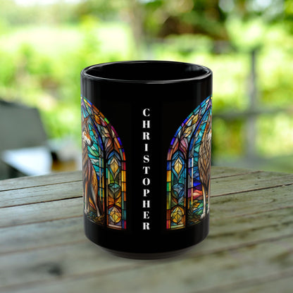 Wolf Personalized Mug, Stained Glass Zoo Animal Design, Unique Ceramic Gift for Wildlife Lovers, Coffee, Tea, & Hot Chocolate Cup