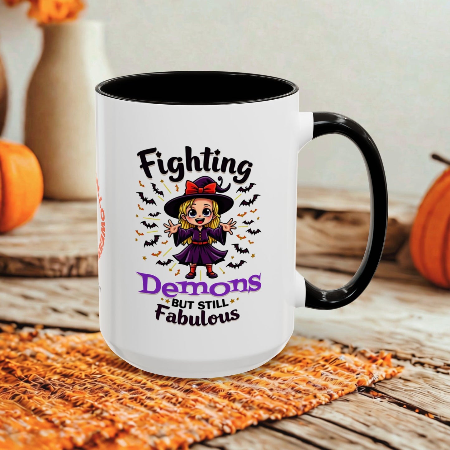 Fighting Demons But Still Fabulous - Personalized Halloween Mug for Anxiety Warriors & Witch Lovers