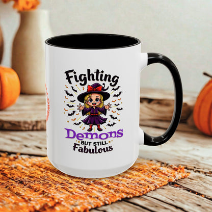 Fighting Demons But Still Fabulous - Personalized Halloween Mug for Anxiety Warriors & Witch Lovers