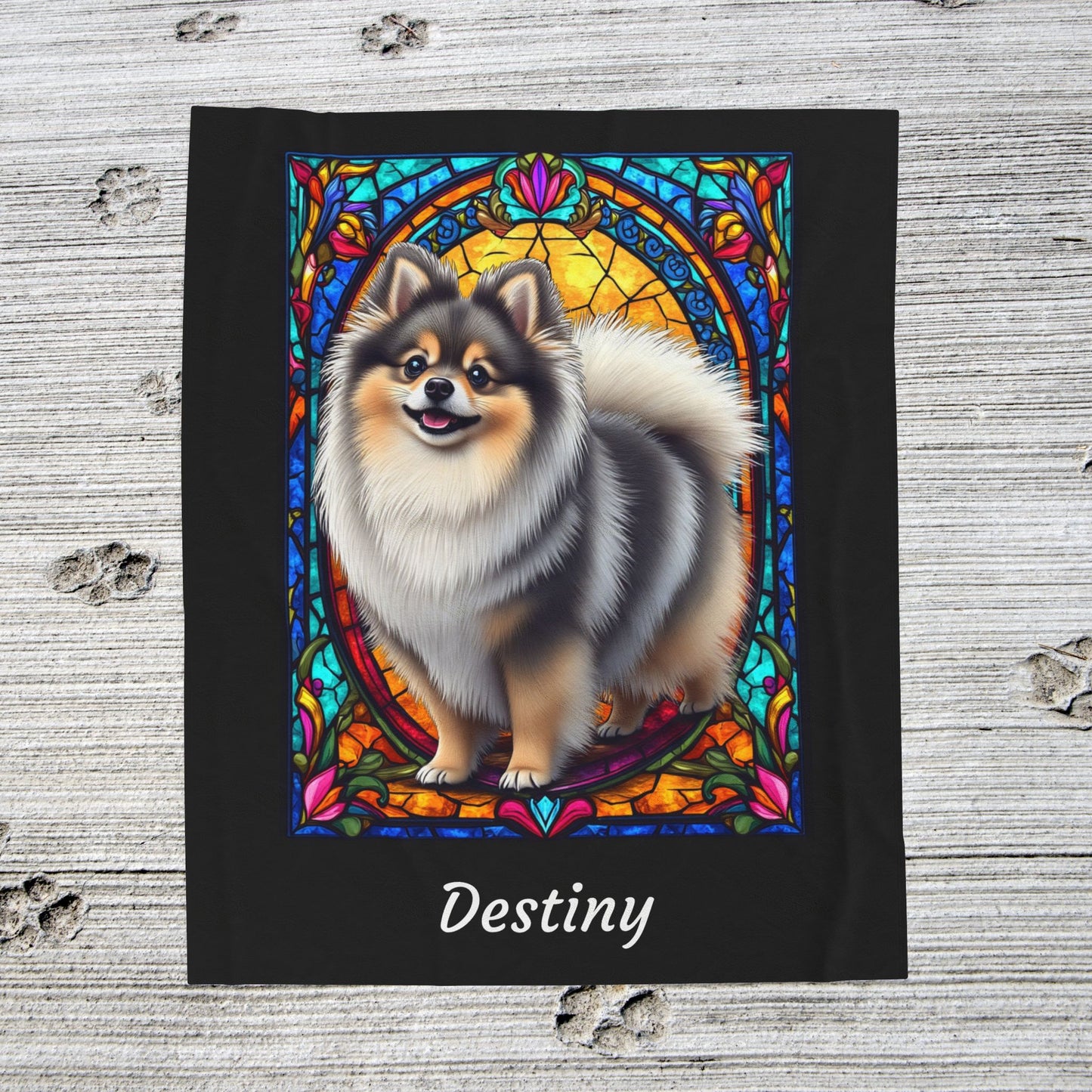 Pomeranian Wolf Sable Coat Blanket, Velveteen Plush Stained Glass Dog Throw, Unique Dog Lover Gift