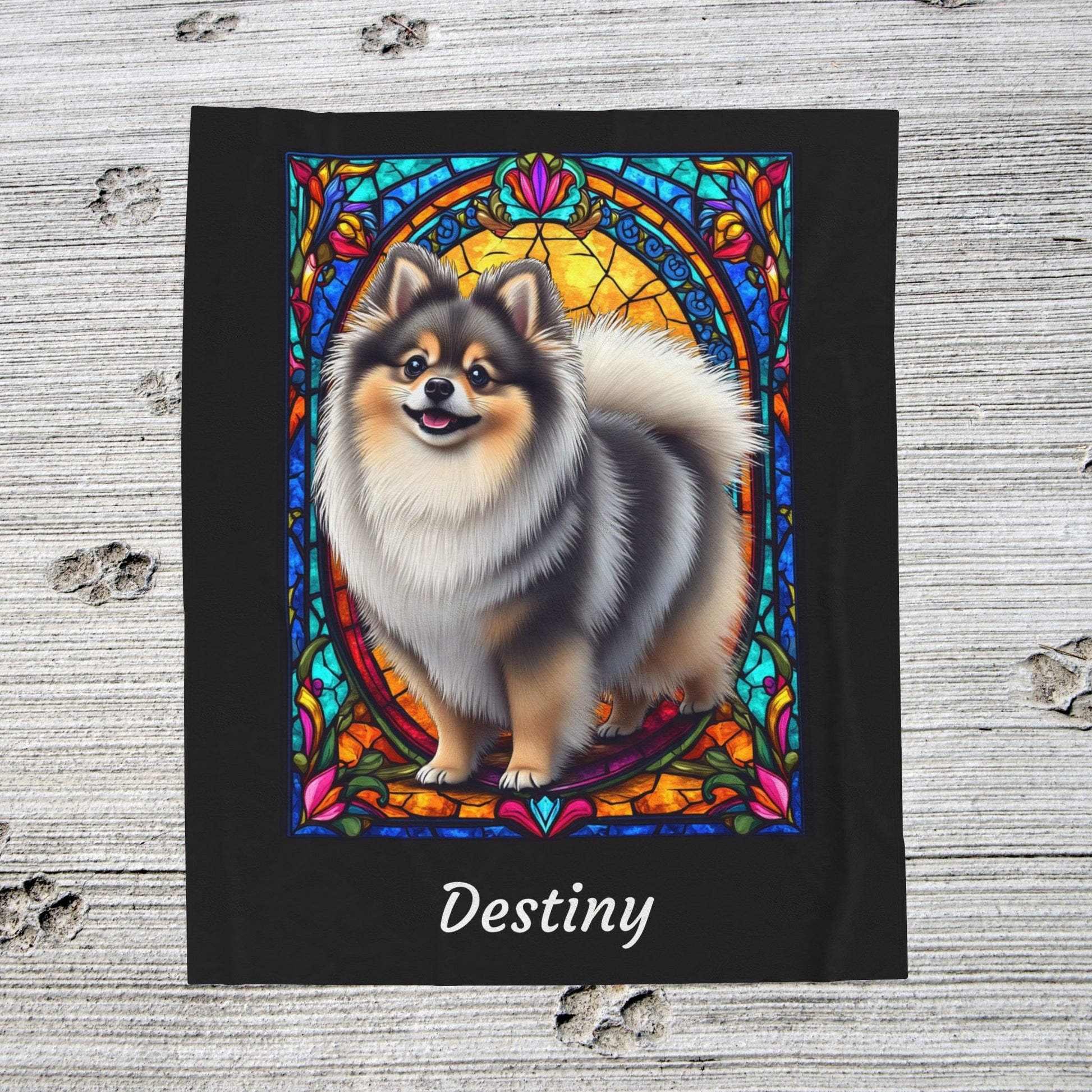 Pomeranian Wolf Sable Coat Blanket, Velveteen Plush Stained Glass Dog Throw, Unique Dog Lover Gift