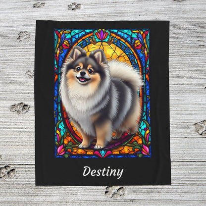 Pomeranian Wolf Sable Coat Blanket, Velveteen Plush Stained Glass Dog Throw, Unique Dog Lover Gift