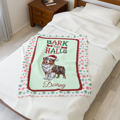 Red Merle Australian Shepherd custom velveteen blanket, cozy holiday dog lover throw