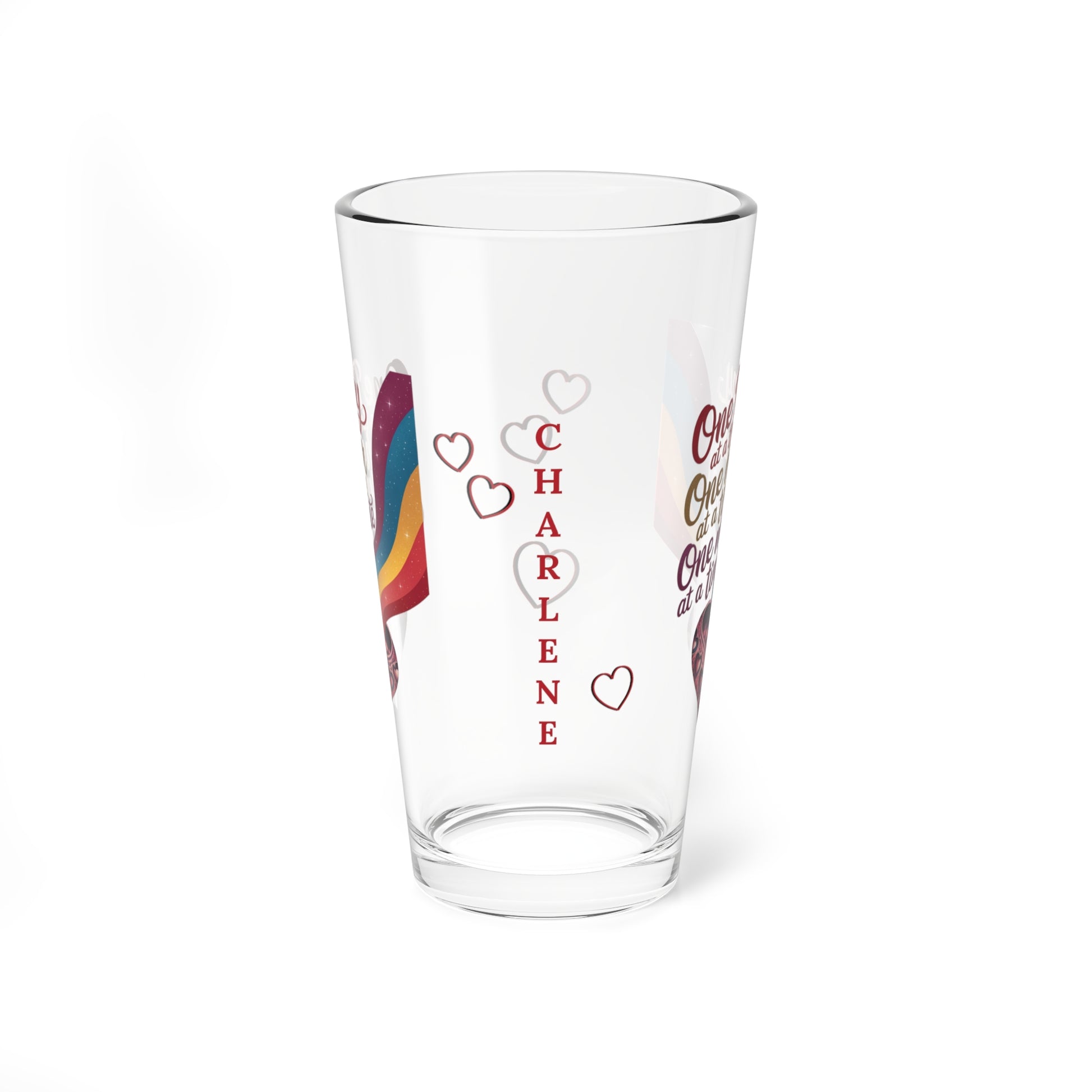 One Day At A Time One Hour At A Time: Personalized Valentine's Day Affirmation Pint Glass – Valentine's Day Self-Care Gift, Mindful Positivity Drinkware