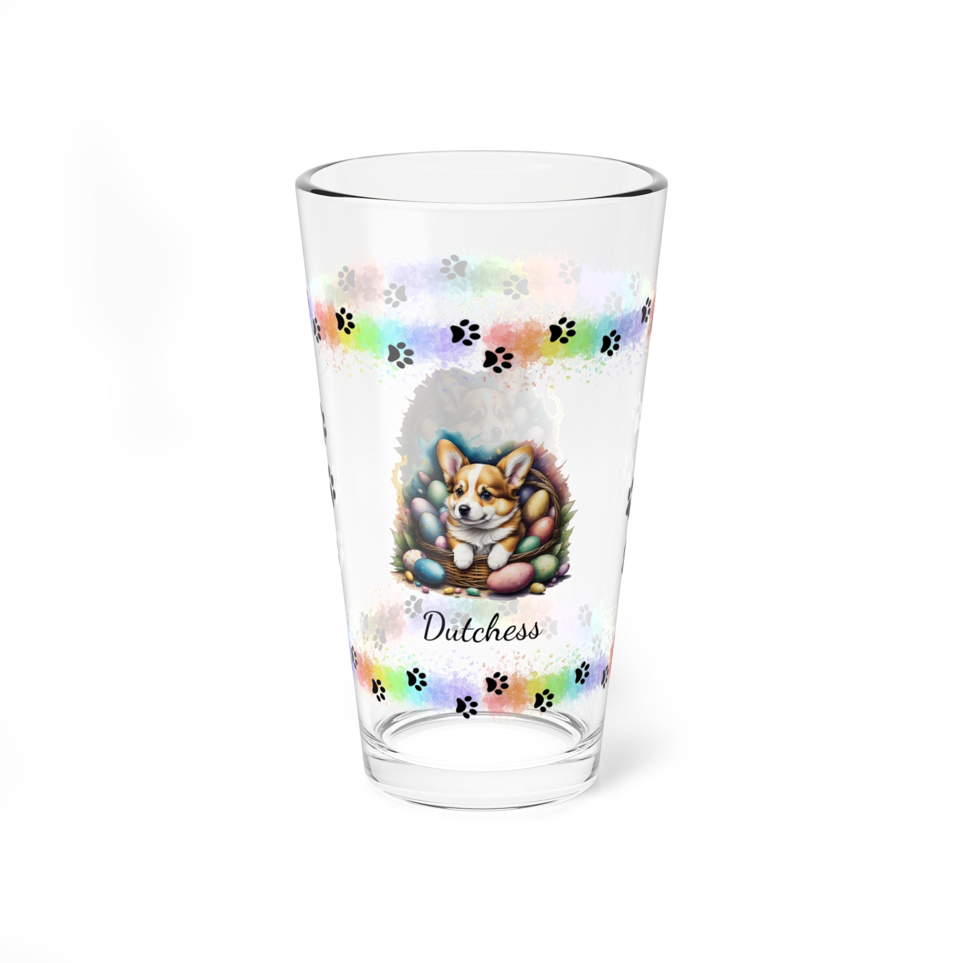 Corgi Personalized Easter Puppy 16oz Pint Glass - Custom Dog Design, Mental Health Gift, Easter Décor, and Festive Celebrations