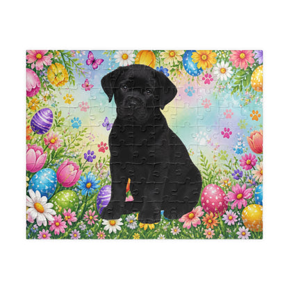 Rottweiler (Black) Easter Puppy Puzzle - Bold Spring Garden with Eggs and Wildflowers